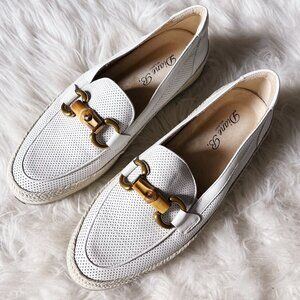 Diane B Milano White Leather Bamboo Horse-bit Espadrille Loafer Slip On Flats